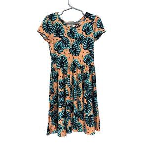 Dot Dot Smile Girls Peach Green Tropical Palm Leaf Geometric Dress LLR 5/6